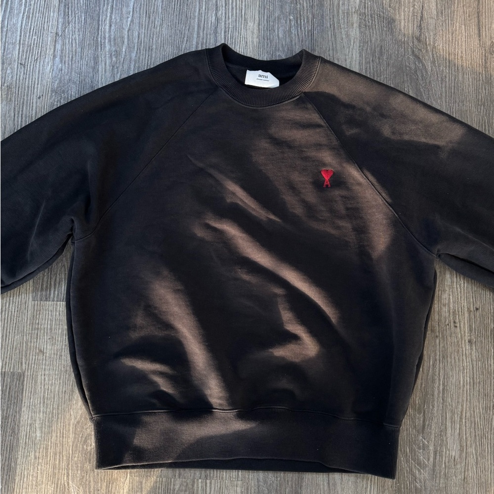 Ami Alexandre Mattiussi Black Crewneck Sweater with Red Logo